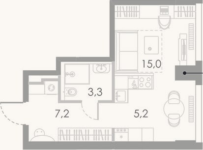Планировка: Студия, 30,7 м²