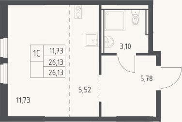Планировка: Студия, 26,1 м²