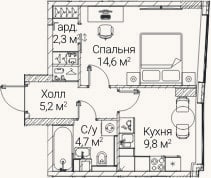Планировка: 1-к, 36,3 м²