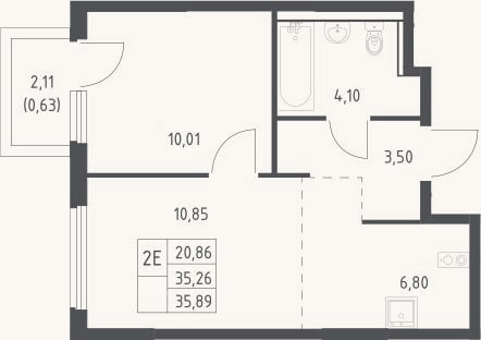 Планировка: 2-к, 35,3 м²