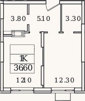 Планировка: 1-к, 36,6 м²