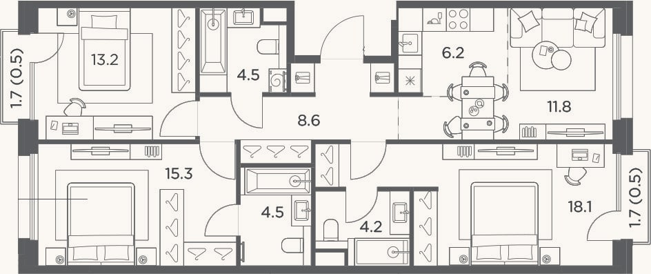 Планировка: 4+ к, 86,4 м²