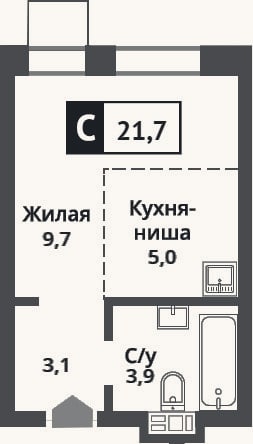 Планировка: Студия, 21,7 м²