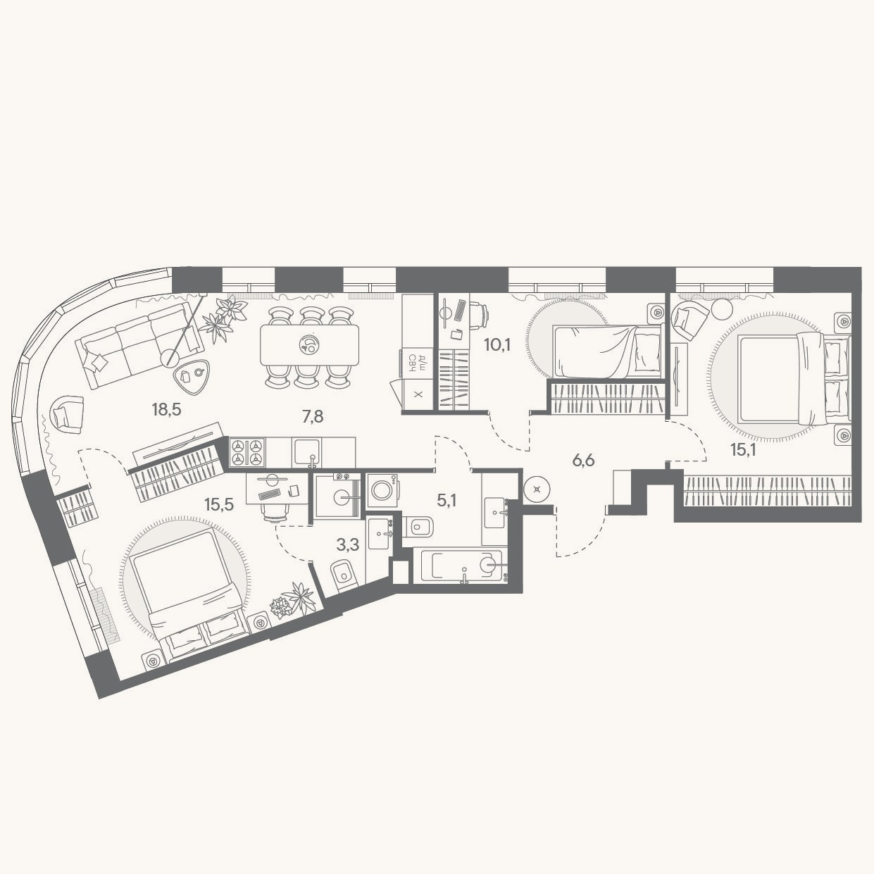 Планировка: 4+ к, 82 м²