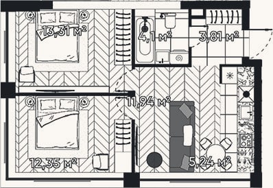 Планировка: 3-к, 50,8 м²
