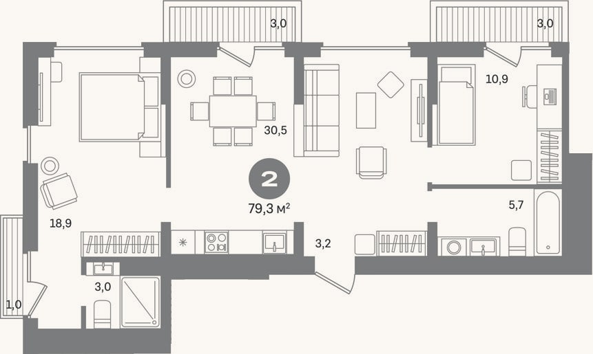 Планировка: 2-к, 72,3 м²