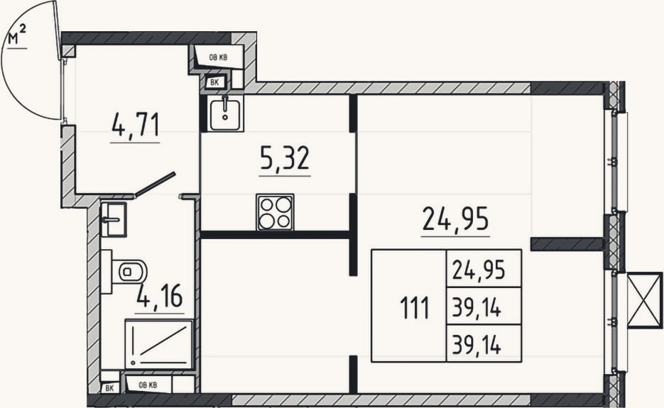 Планировка: Студия, 39,1 м²