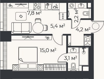 Планировка: 2-к, 37,7 м²