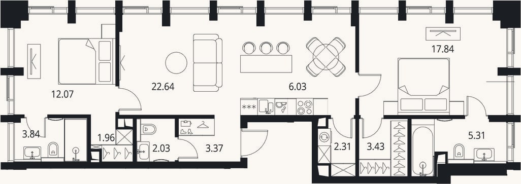 Планировка: 3-к, 80,8 м²