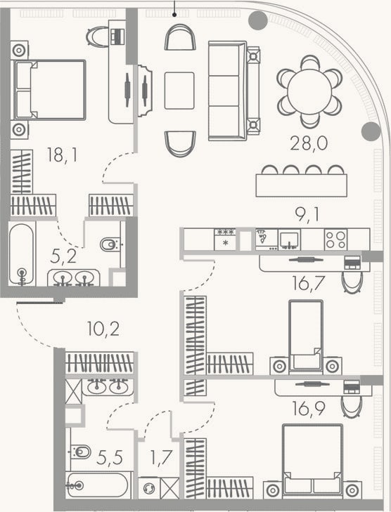 Планировка: 4+ к, 111,4 м²