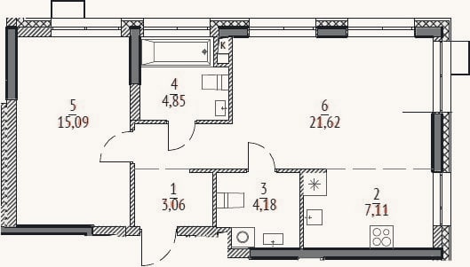Планировка: 2-к, 55,9 м²