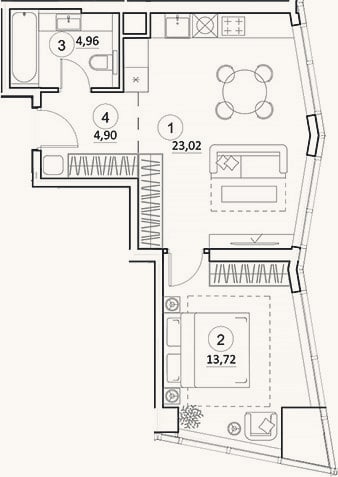 Планировка: 2-к, 46,6 м²