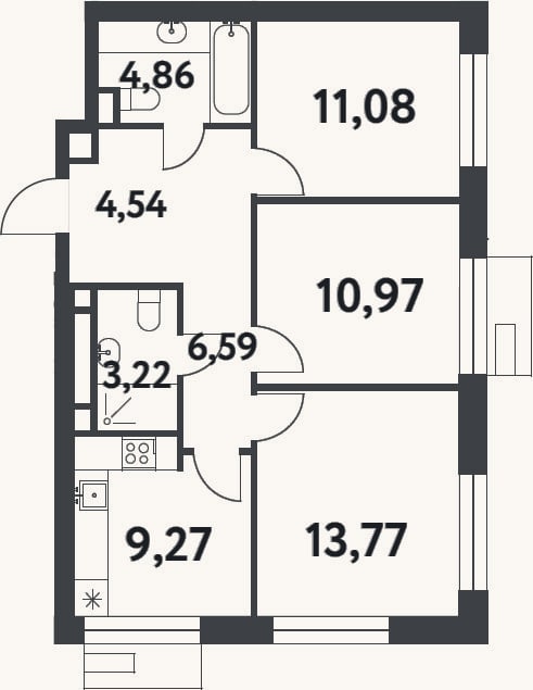Планировка: 3-к, 64,3 м²