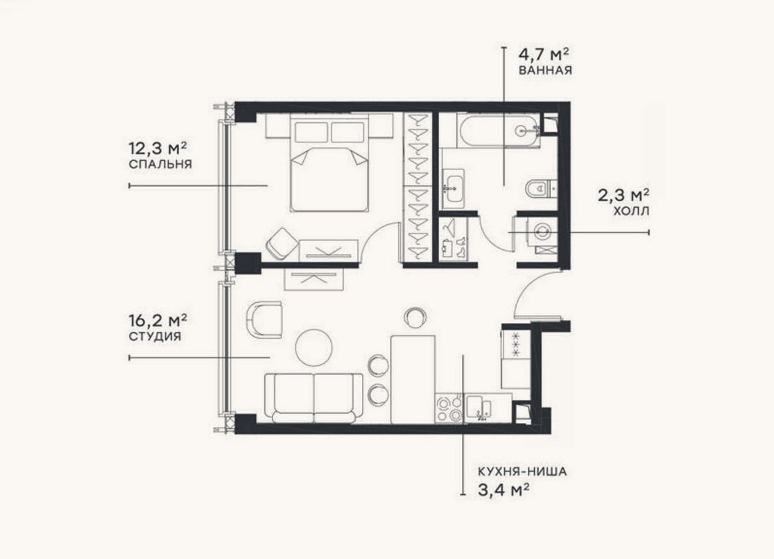 Планировка: 2-к, 38,9 м²