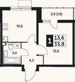 Планировка: 1-к, 31,9 м²