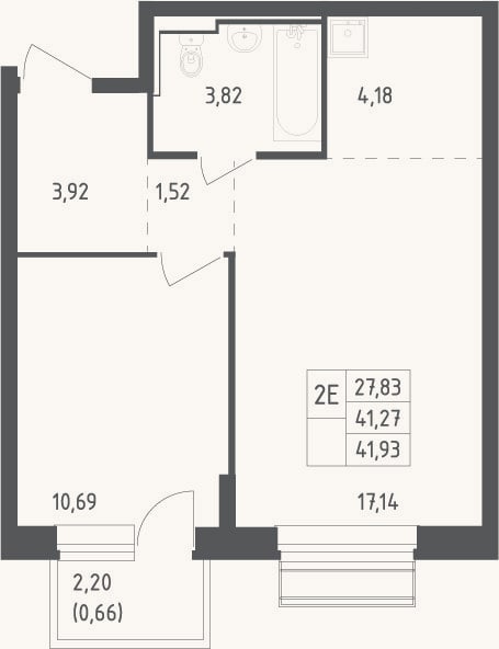 Планировка: 2-к, 41,3 м²