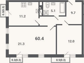 Планировка: 2-к, 59,3 м²