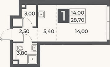 Планировка: Студия, 28,7 м²
