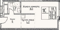 Планировка: Студия, 32 м²
