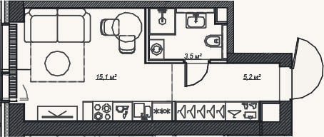 Планировка: Студия, 23,8 м²