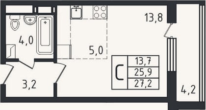 Планировка: Студия, 25,9 м²