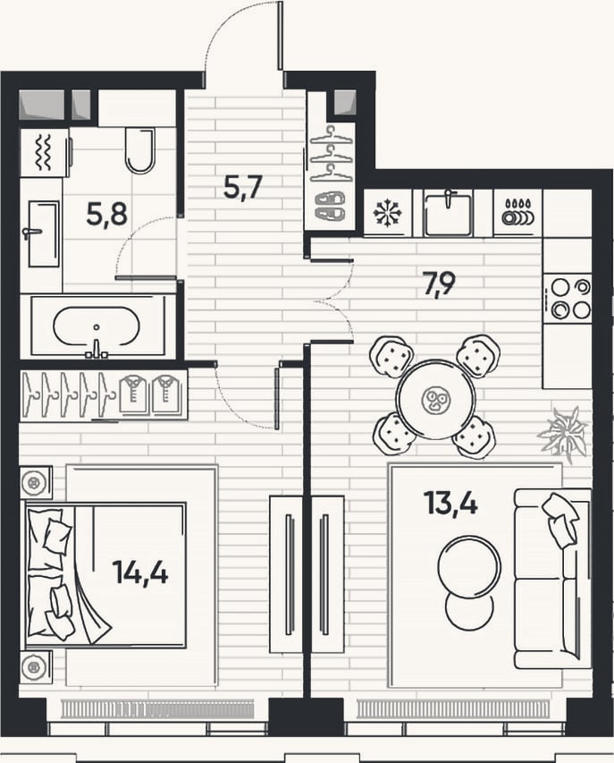 Планировка: 2-к, 47,2 м²