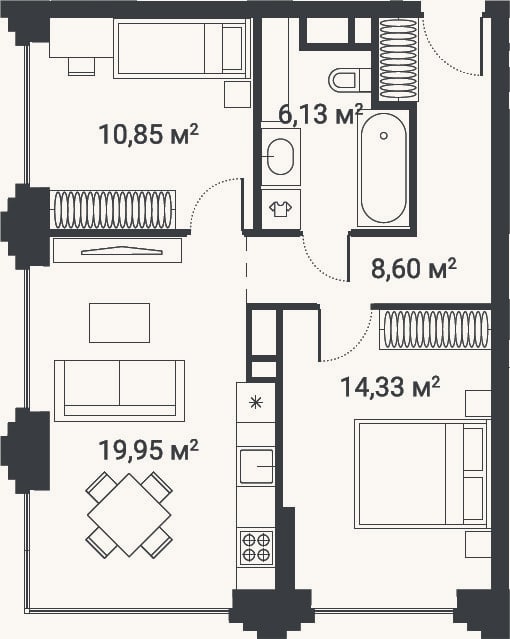 Планировка: 3-к, 58,2 м²