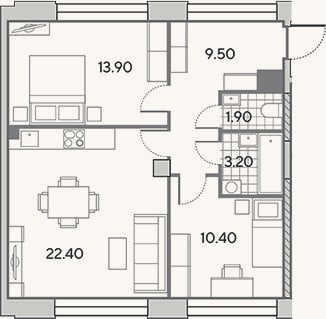 Планировка: 3-к, 61,3 м²