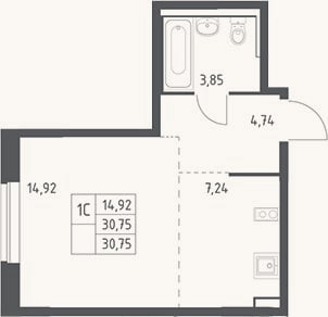 Планировка: Студия, 30,8 м²