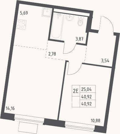 Планировка: 2-к, 40,9 м²