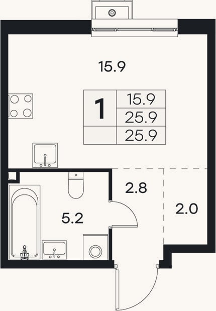 Планировка: Студия, 25,9 м²