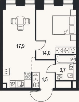 Планировка: 2-к, 40,1 м²