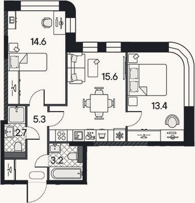 Планировка: 3-к, 54,8 м²