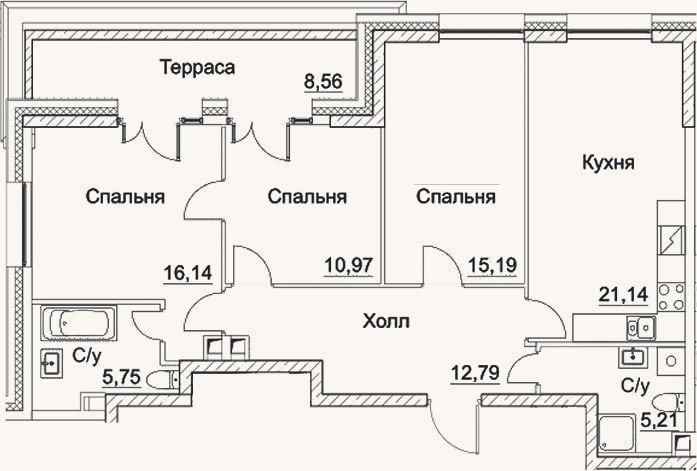 Планировка: 4+ к, 87,2 м²