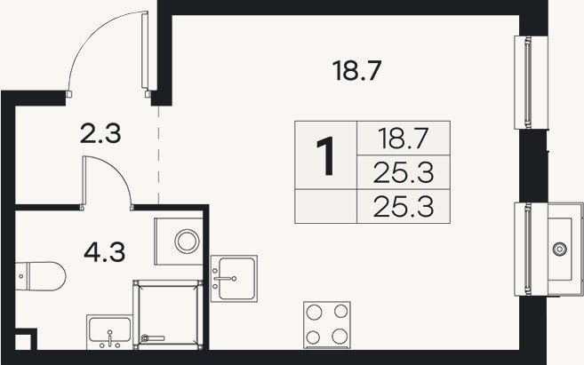 Планировка: Студия, 25,3 м²