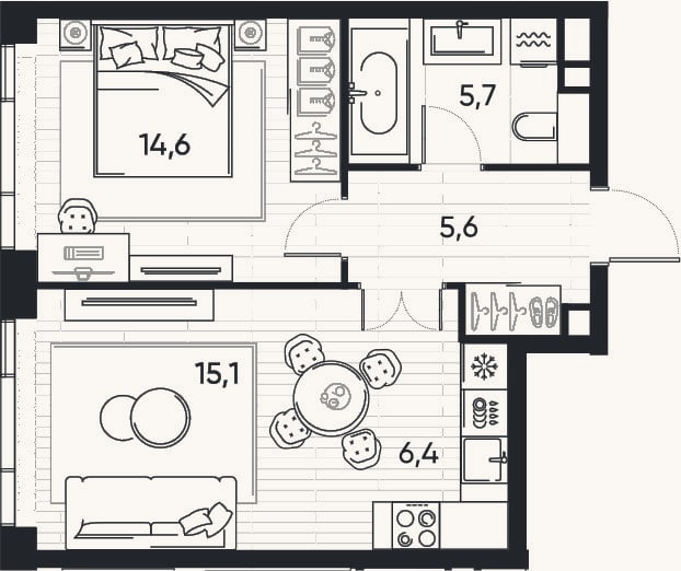 Планировка: 2-к, 47,4 м²