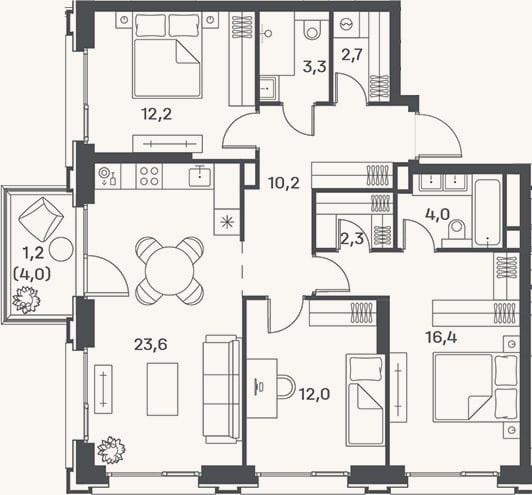 Планировка: 4+ к, 86,7 м²