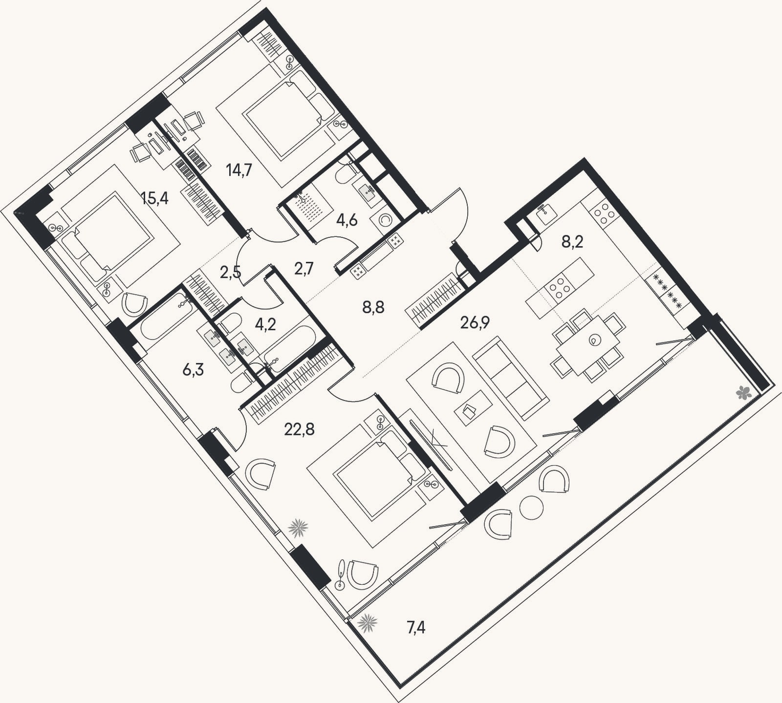 Планировка: 4+ к, 118,3 м²
