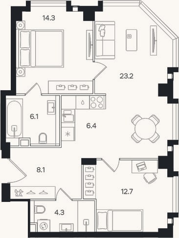 Планировка: 3-к, 75,1 м²