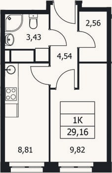 Планировка: 1-к, 29,2 м²