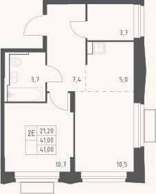 Планировка: 2-к, 41 м²