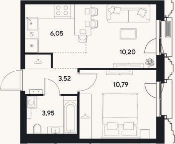 Планировка: 2-к, 34,5 м²