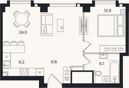 Планировка: 2-к, 56,5 м²
