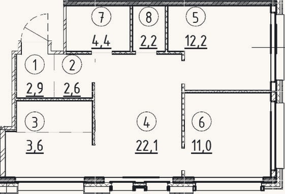 Планировка: 2-к, 61 м²
