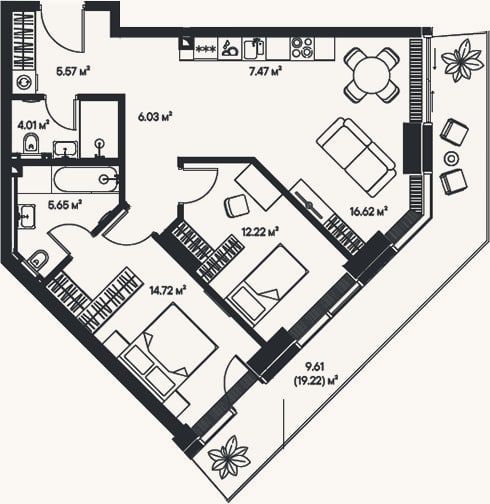 Планировка: 3-к, 72,3 м²