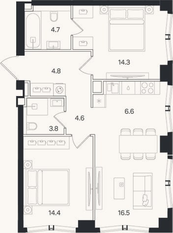 Планировка: 3-к, 69,7 м²