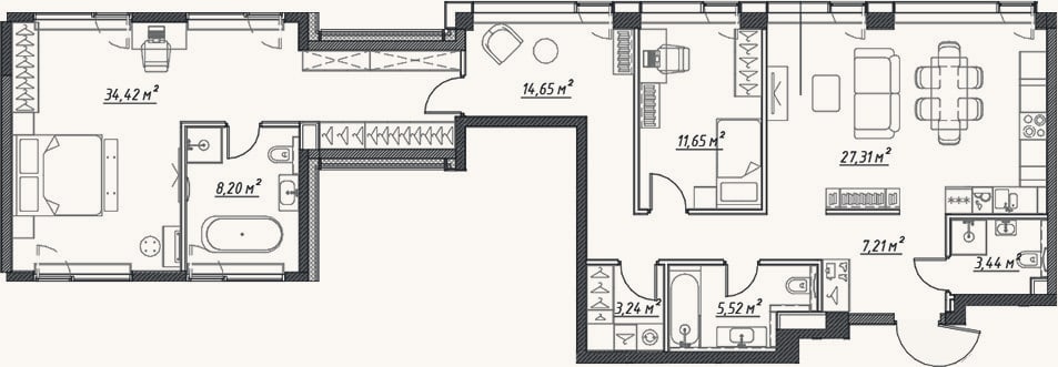 Планировка: 3-к, 115,6 м²