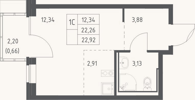 Планировка: Студия, 22,3 м²