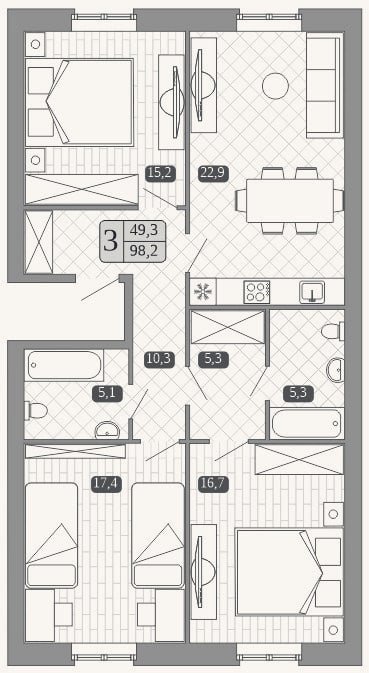 Планировка: 4+ к, 97 м²