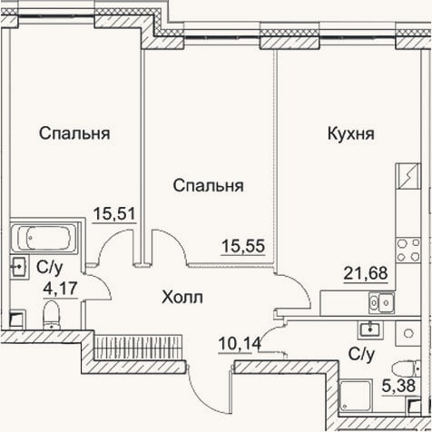 Планировка: 3-к, 72,4 м²